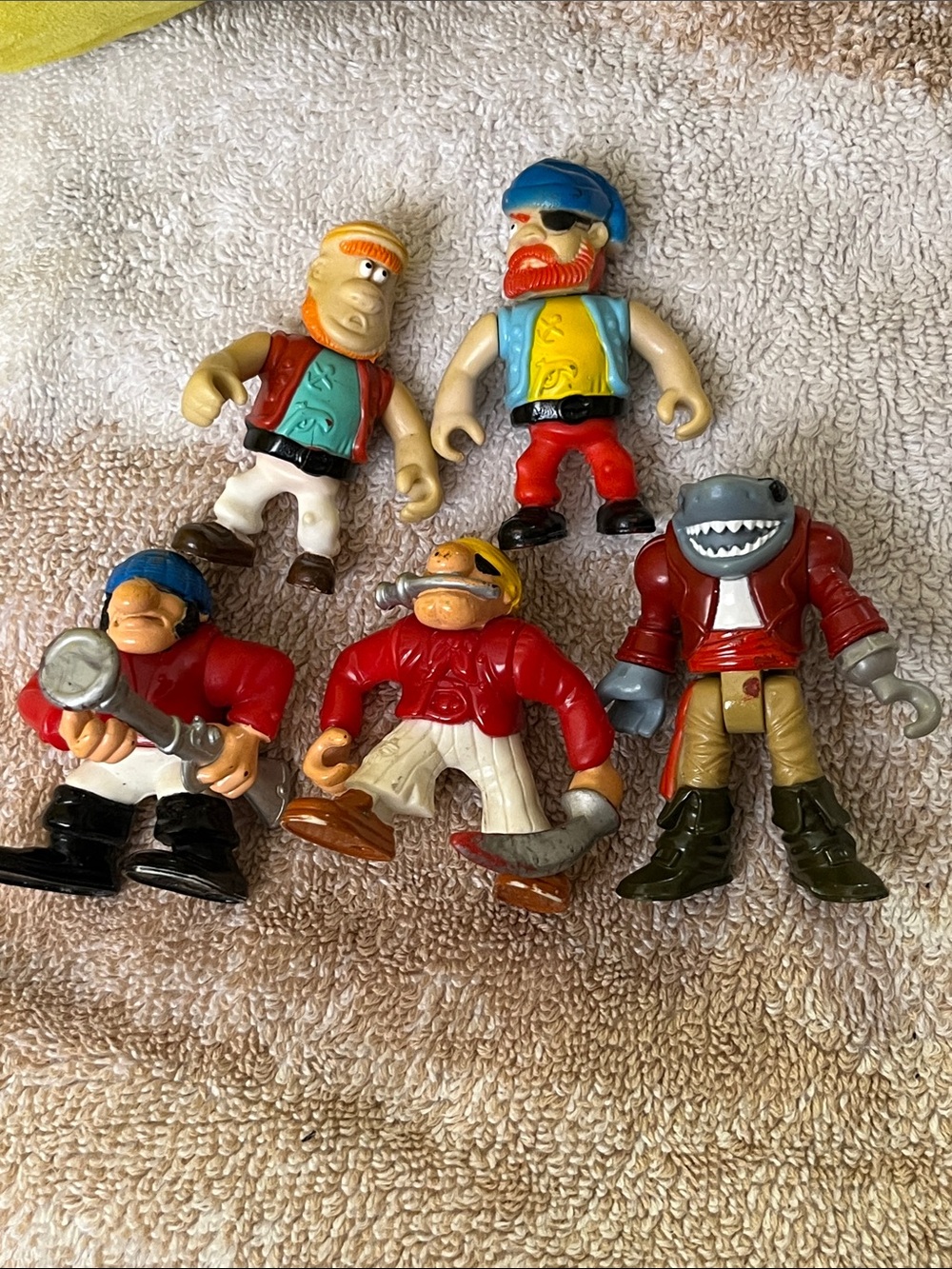 Vintage Pirate Crew Figures - Red, Blue, Yellow, Green, Brown